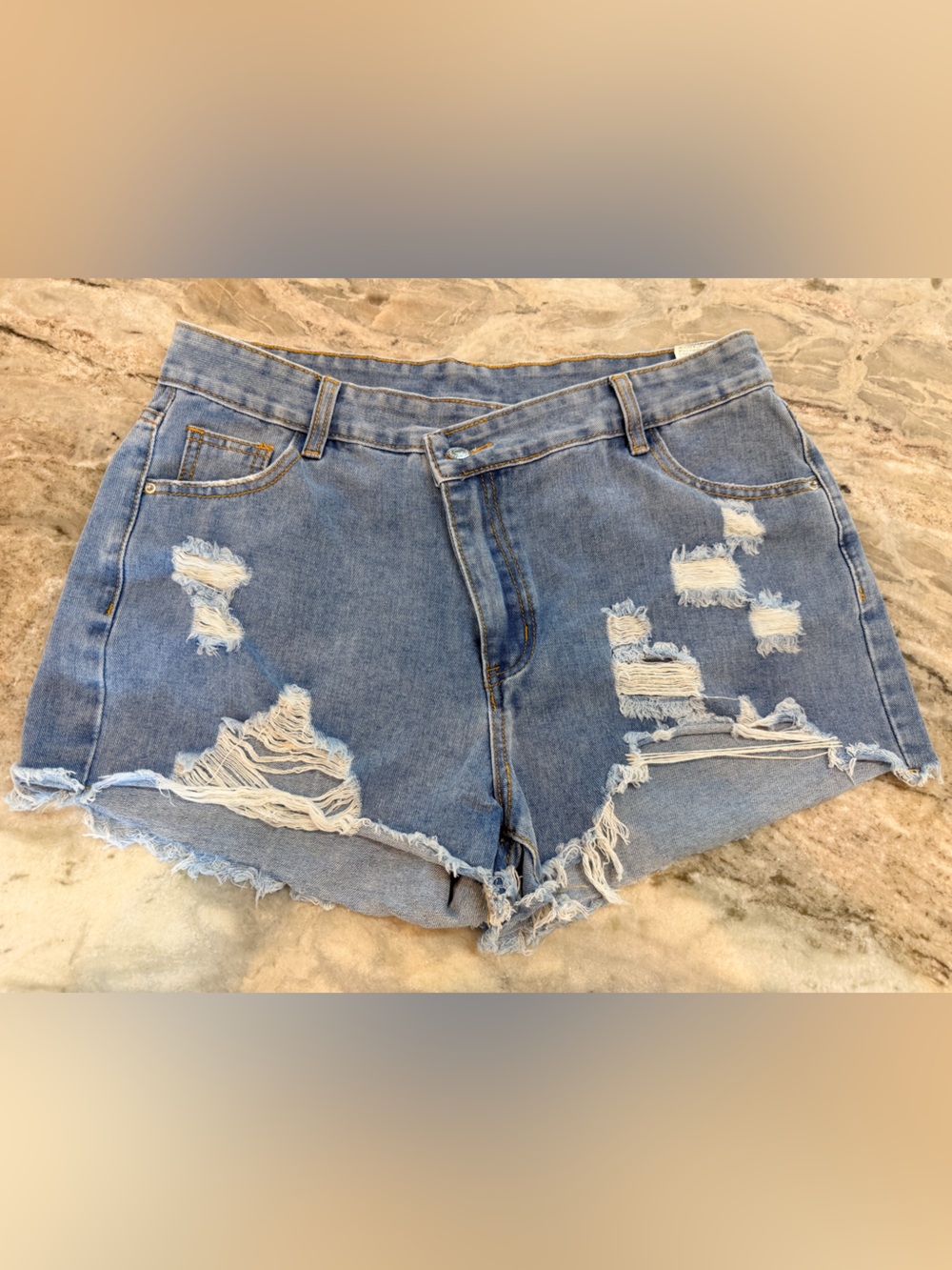 SHEIN XL Distressed Denim shorts Light Wash Raw Hem Y2K Festival 12